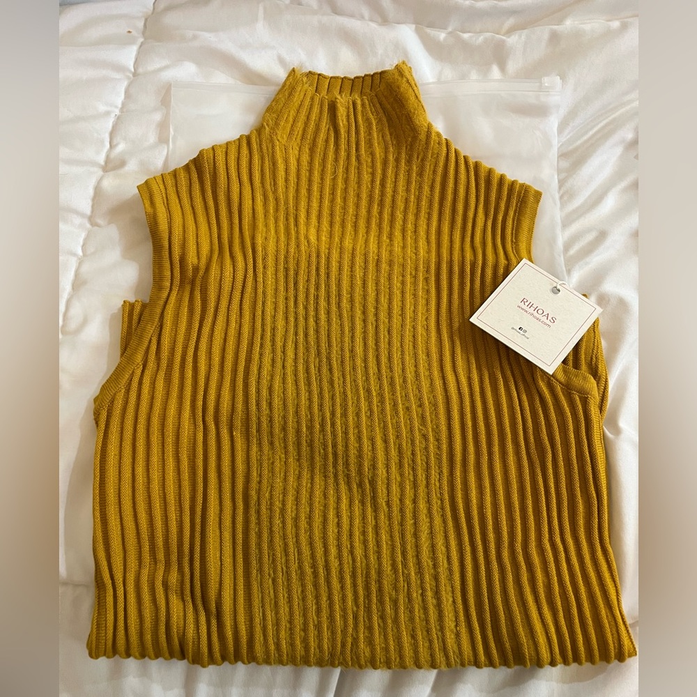 Rihoas Ribbed Yellow Tank Top Size: One Size